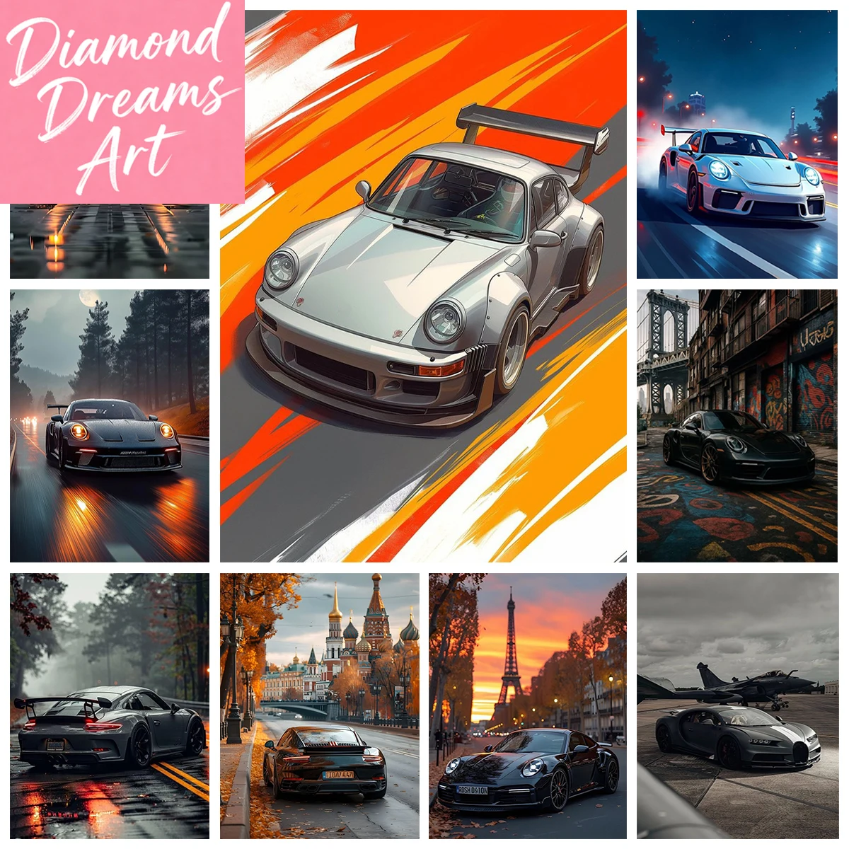 Frameless,Classic 911 Sports Car 5D Diamond Painting Car Pos