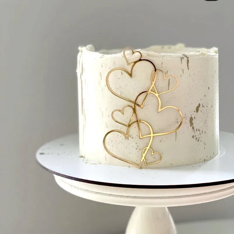 

7 Hearts Wedding Cake Topper Minimalist Gold Silver Love Heart Cake Decoration Valentine's Day Dessert Party Decoration