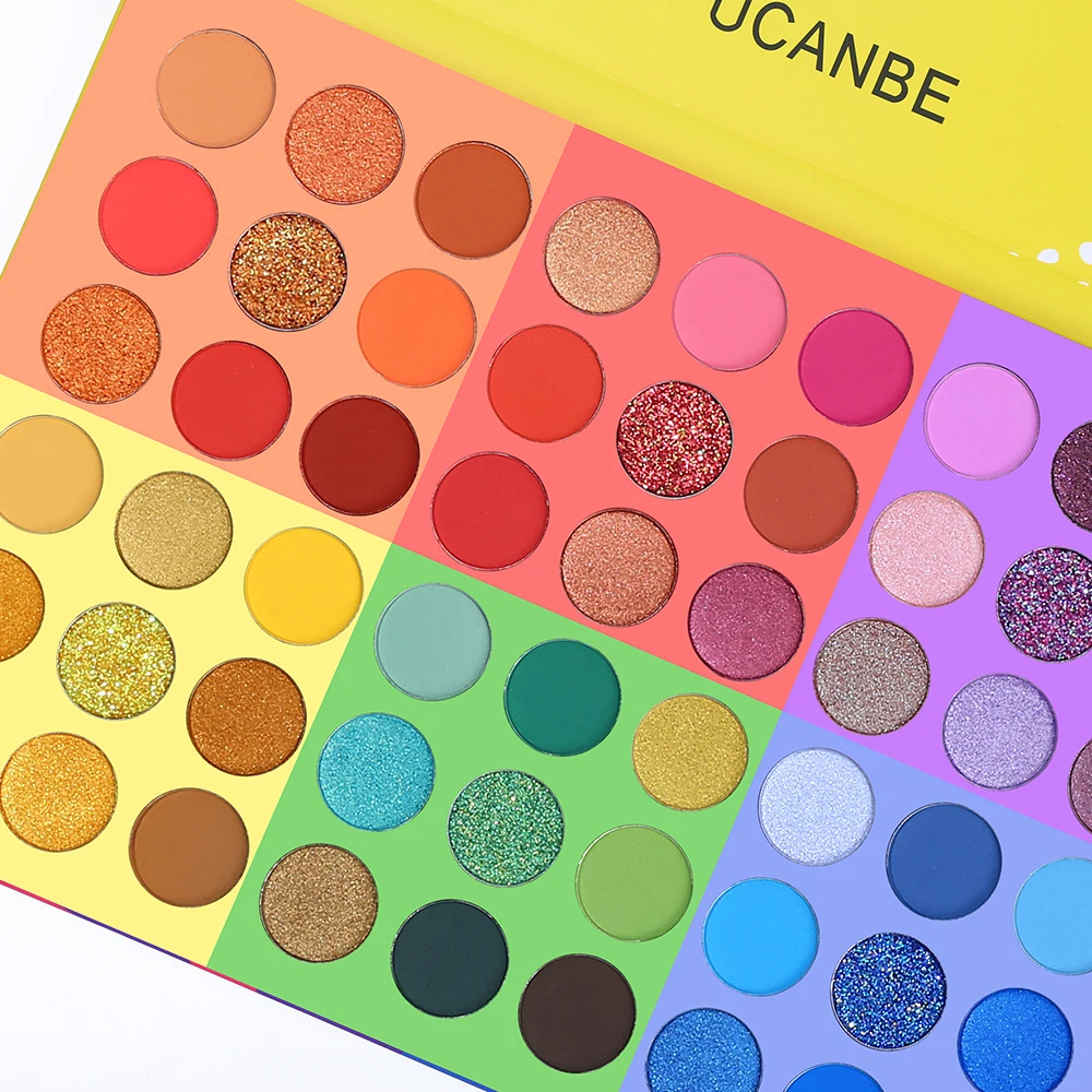 UCANBE 6 in 1 Splashy Candies 54 Colors Eye Shadow Palette Vivid Summer Look Eyes Makeup Glitter Shimmer Matte Eyeshadow Powder