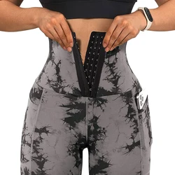 Pantaloni sportivi da donna Leggings Multi-petto Tie Dye pantaloni attillati da Yoga pantaloni da ciclismo tascabili Patchwork a vita alta sport all'aria aperta