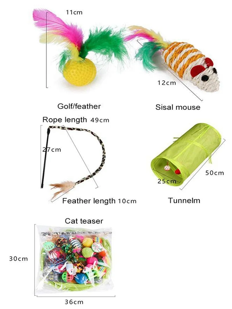 21Pcs Cat Toy Set Interactive Cat Tunnel Sisal Mouse Crinkle Ball Feather Wand Kitten Toys Combo Pet Supplies