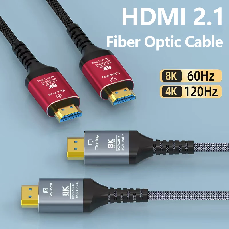 HDMI 2.1 Fiber Optic 8K HDMI Cable 8K60hz 4K120hz HDCP eARC 48Gbps Ultra HDMI Cord for Apple-TV Dolby-Vision-Atmos PS5 4080 4090