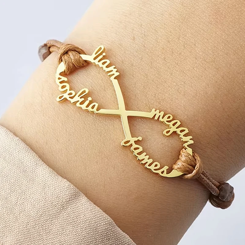 

Personalized Custom Engraving Stainless Steel Bracelet Handmade Rope Infinity Name Bracelet Adjustable Couple Bracelet Jewelry