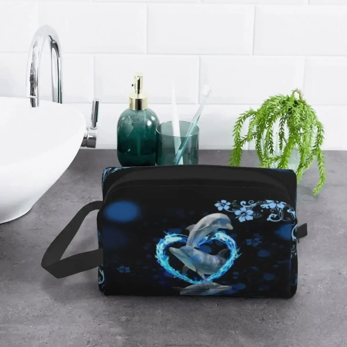 Blue Dolphins Ocean Blue Sea Animal Water Whale Cosmetic Makeup Organizer Lady Beauty Storage Dopp Kit Case