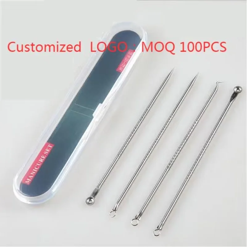 4PCS Stainless Steel Acne Needle Electroplating Colorful Rose Gold Acne Needle Extrusion Blackhead Tool Can Be Customized LOGO