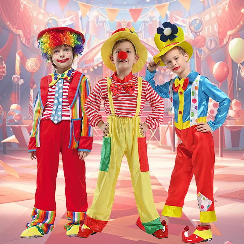 เด็ก Rainbow Circus Clown คอสเพลย์เครื่องแต่งกายเด็ก Clown บทบาทเล่นเครื่องแต่งกายชุดที่สมบูรณ์แบบสําหรับงานปาร์ตี้