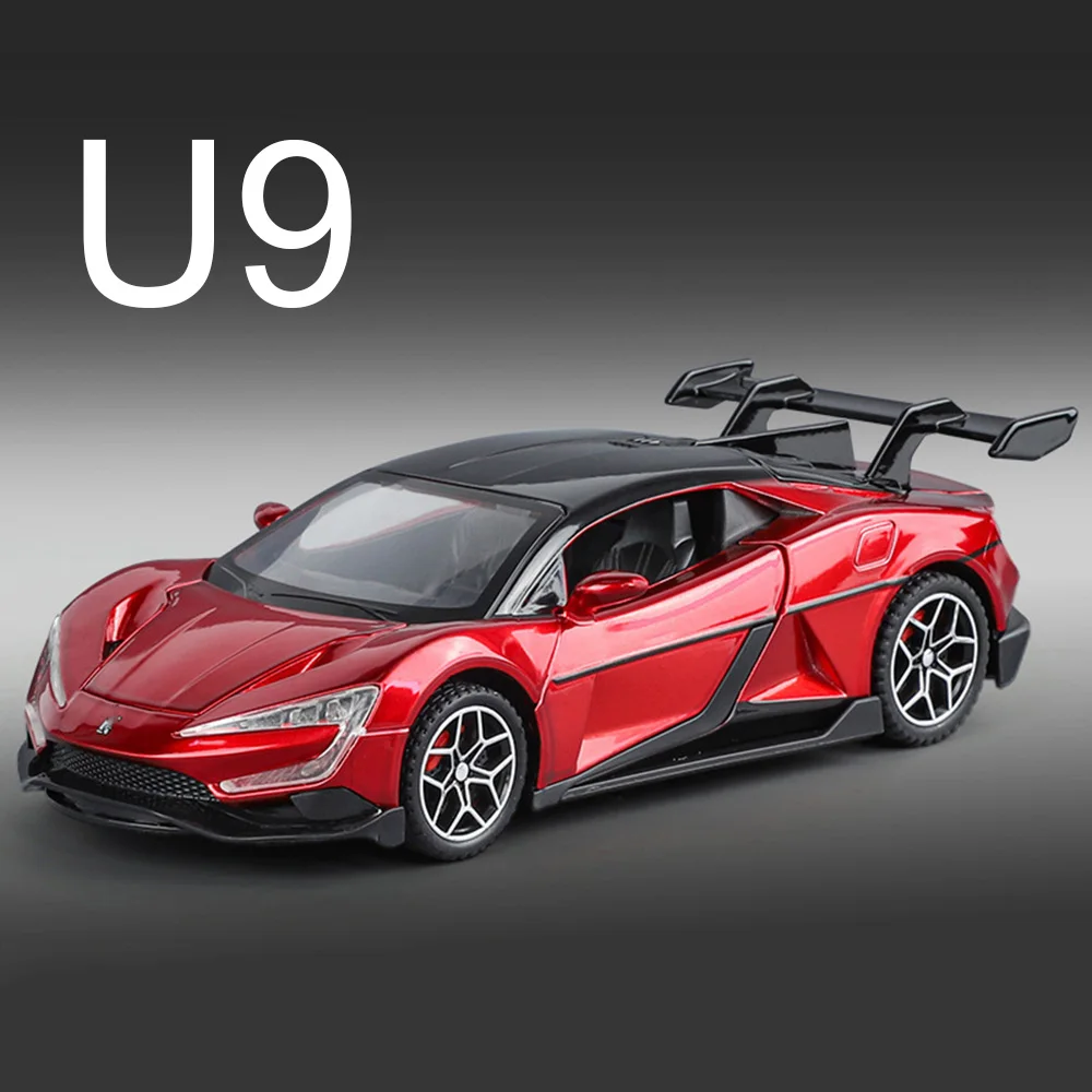 1:32 합금 다이캐스트 BYD YANGWANG U9 장난감 자동차 라이트 음악이 포함된 미니어처 모델 Supercar 4 도어 오픈 차량 소년 완벽한 선물