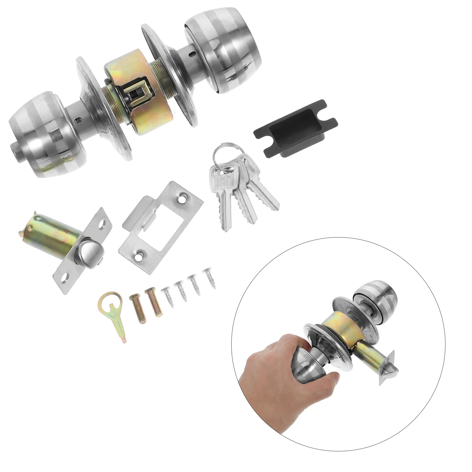 

Stainless Steel Ball Door Knob With Key Interior Privacy Lock Bedroom Bathroom Round Handle Durable Moisture Resistant Security