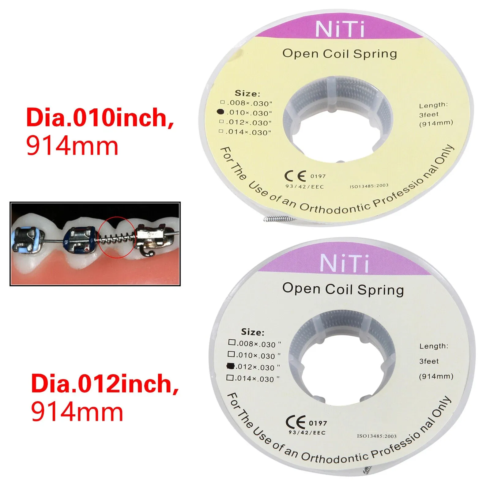 

Ортодонтические зубные брекеты Niti, открытые пружинные спирали, диаметр 0,12 дюйма/0,10 дюйма, 914 мм