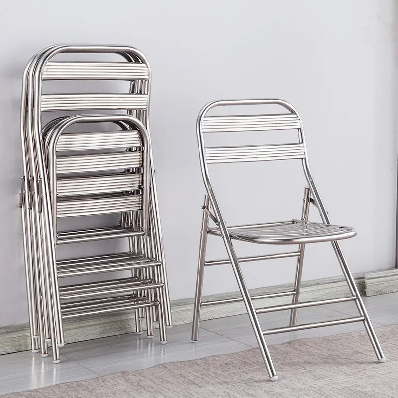 304 stainless steel foldable chair stool thickened outdoor back chair portable metal household wrought iron industrial wind