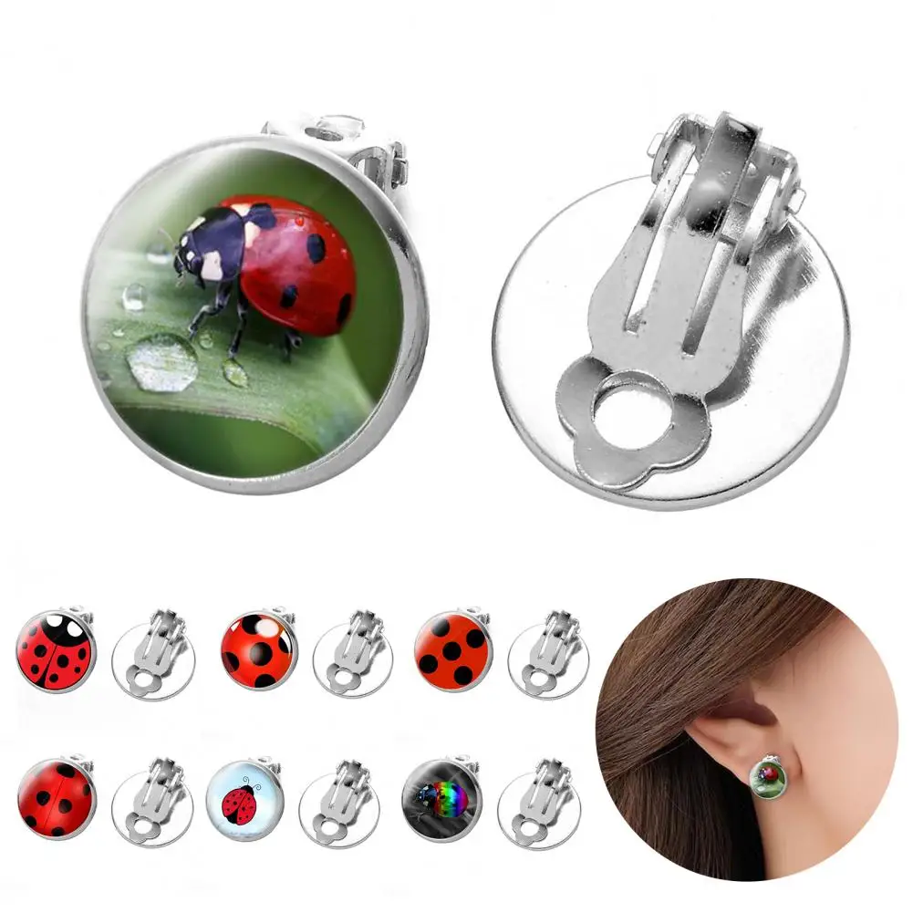 Women's Ear Clips Cute Anti-rust Ladies Glass Ladybug Earrings Hoop Dot Earrings Jewelry Women Clip Earrings Daily Wear