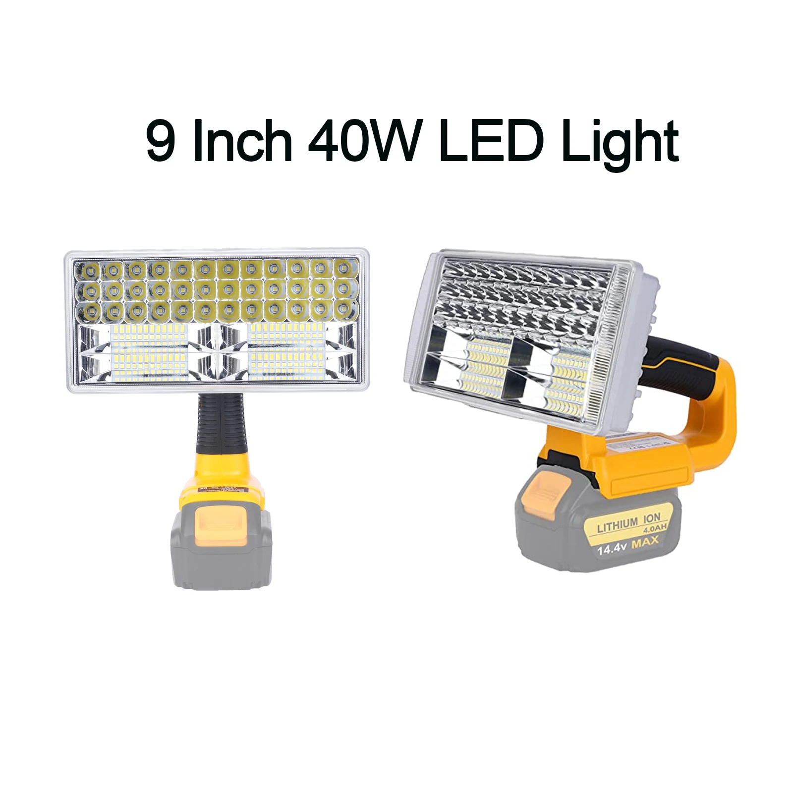 9 Inch 40W LED Light for Dewalt DCB201 DCB200 18V Li-Ion Battery Outdoor LED Work Light Spotlight Torch with USB