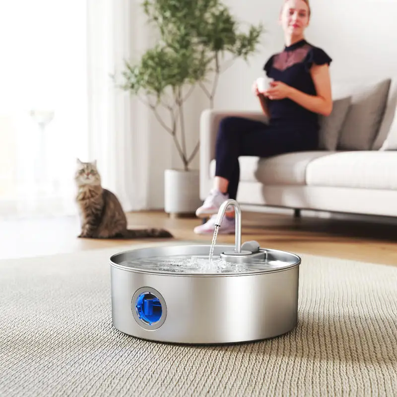 Fuente para Gatos de Acero Inoxidable de 7L, Fuente de Agua para Mascotas Silenciosa y Automática con Sistema de Filtros