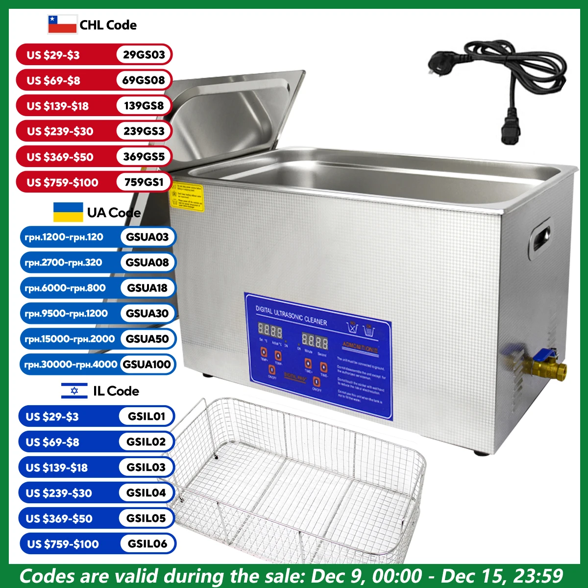 2/3/6/10L/30L Digital Heating Ultrasonic Cleaner 220V 40KHZ Stainless Steel Ultrasound Cleaning Machine Home Appliance