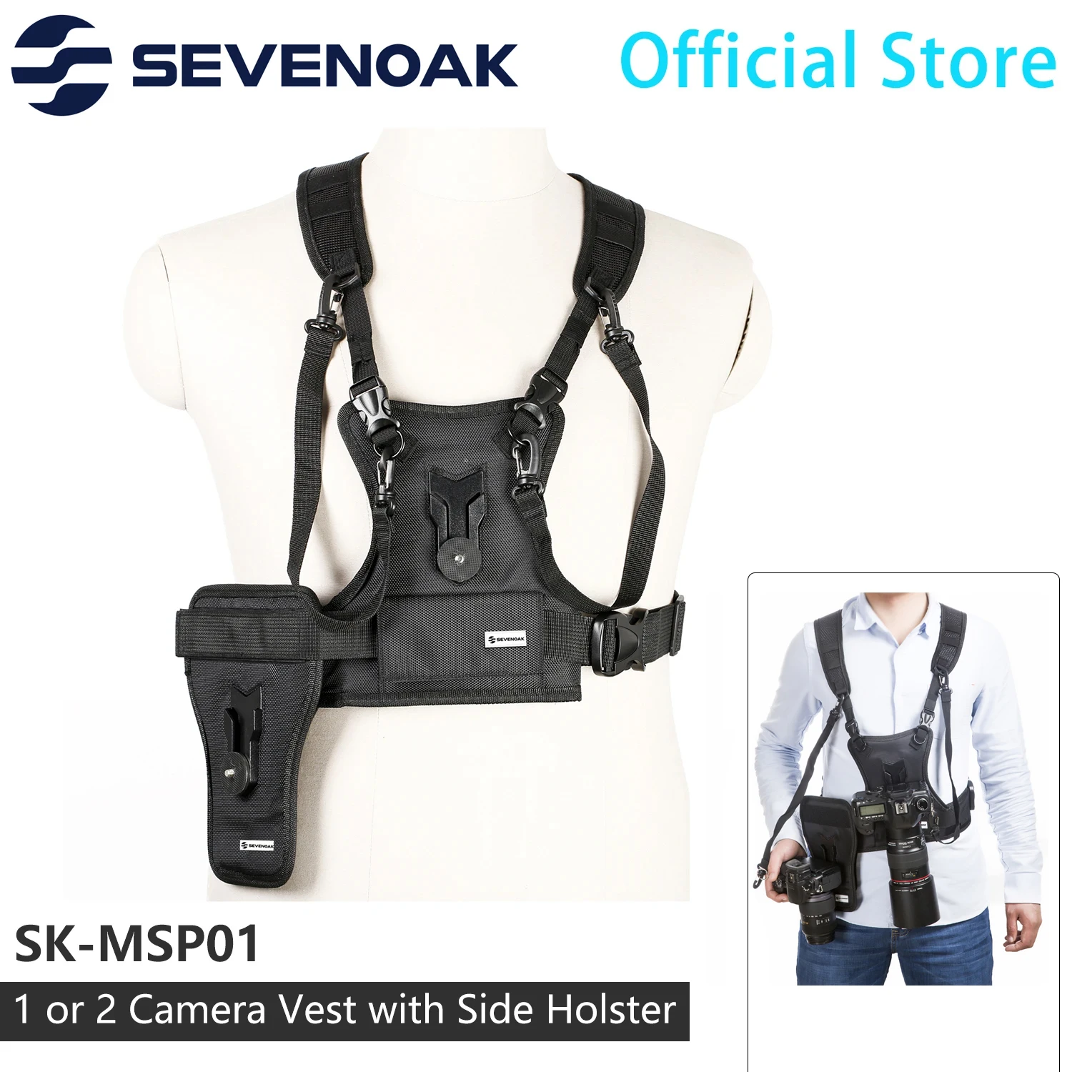 Sevenoak SK-MSP01 Dual Camera Harness Multi Carrying Chest Vest System with Side Holster for Canon Sony Panasonic Olympus DSLR