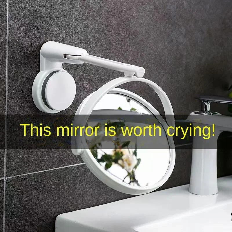 Suction Cup Folding Swivel Double Sided Makeup Mirror Bathroom Mirror Dressing with Hooks Adjustable Multi-angle Makeup Mirror