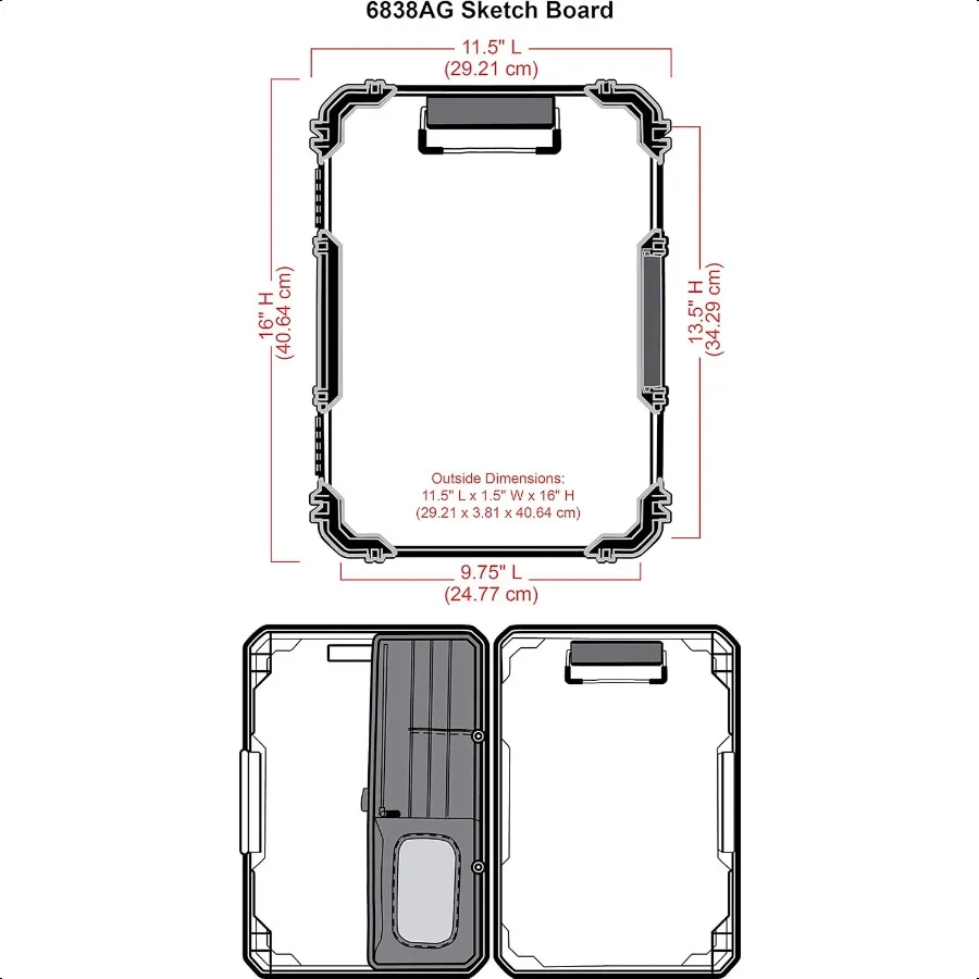 6838AG Sketch Board Portable Drawing Surface with Internal Art Craft Storage Grey