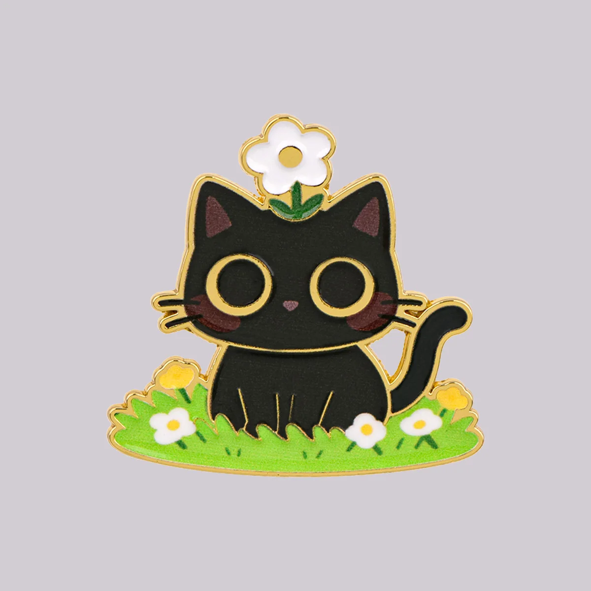 Flowers Enamel Pin Cute Black Cat Brooch Lapel Pins Badge on Backpack Clothing Accessories Fashion Jewelry Friends Gifts