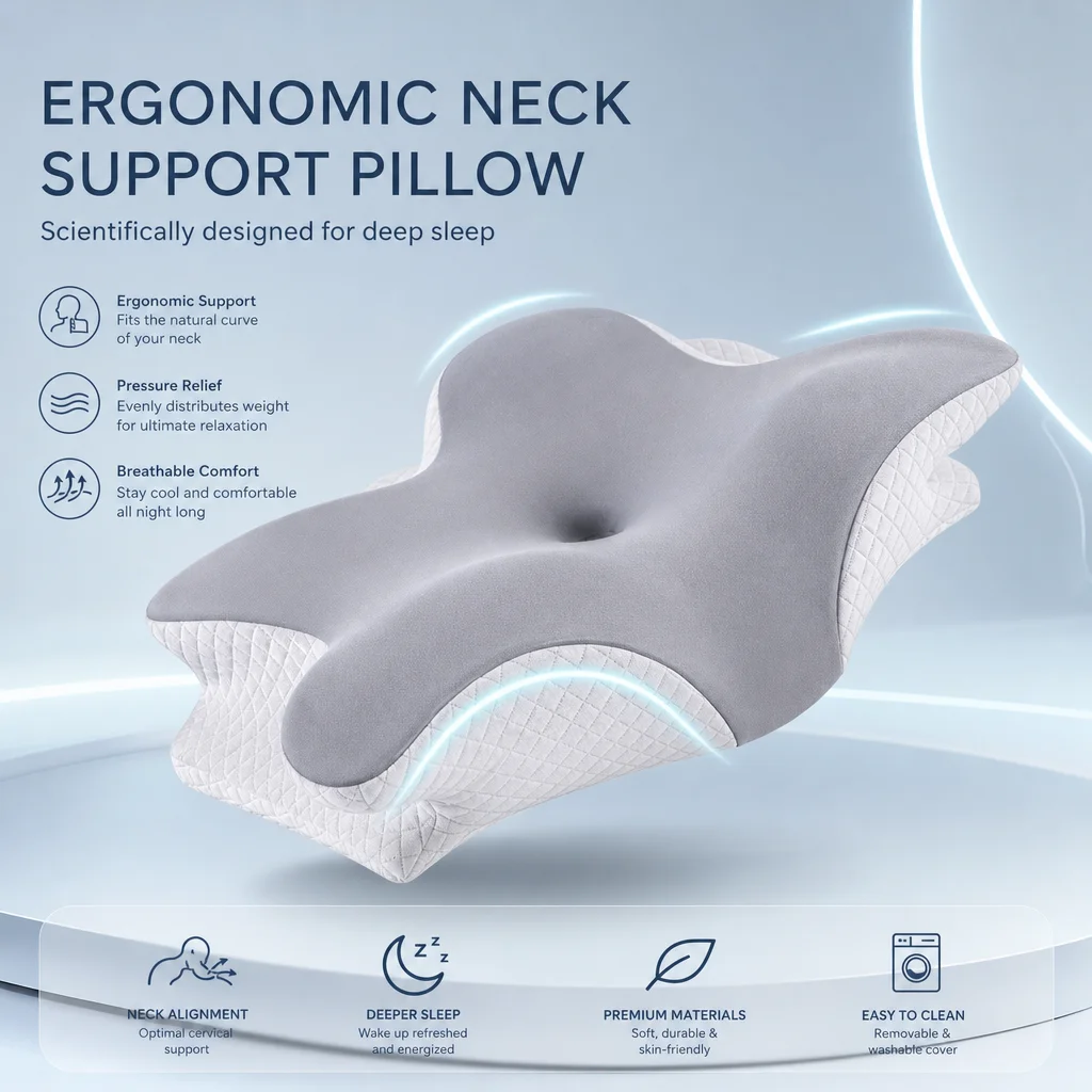 Ergonomic Orthopedic Cervical Neck Pillow Memory Foam Sleeping Support for Side Back Stomach Sleepers Contour Pillow
