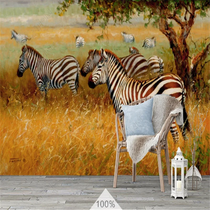 Nordic Wallpaper For Living Room Grassland Zebra Animal Decorative Painting tv Background Mural Wall Paper Home Decor