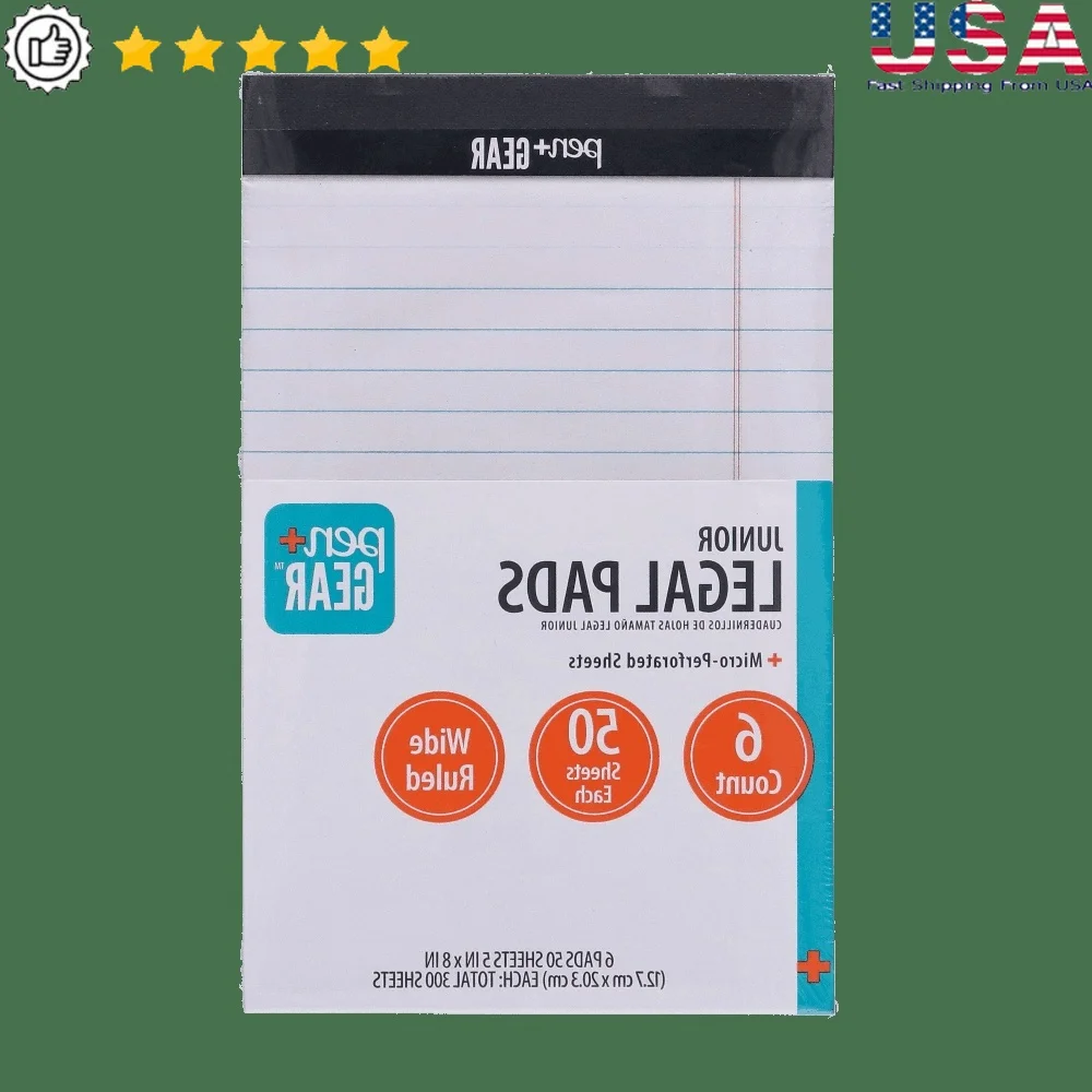 

Wide Ruled Junior Legal Pads 5x8 Inches 50 Sheets White Paper 6 Pack Recycled Paper School Office Supplies
