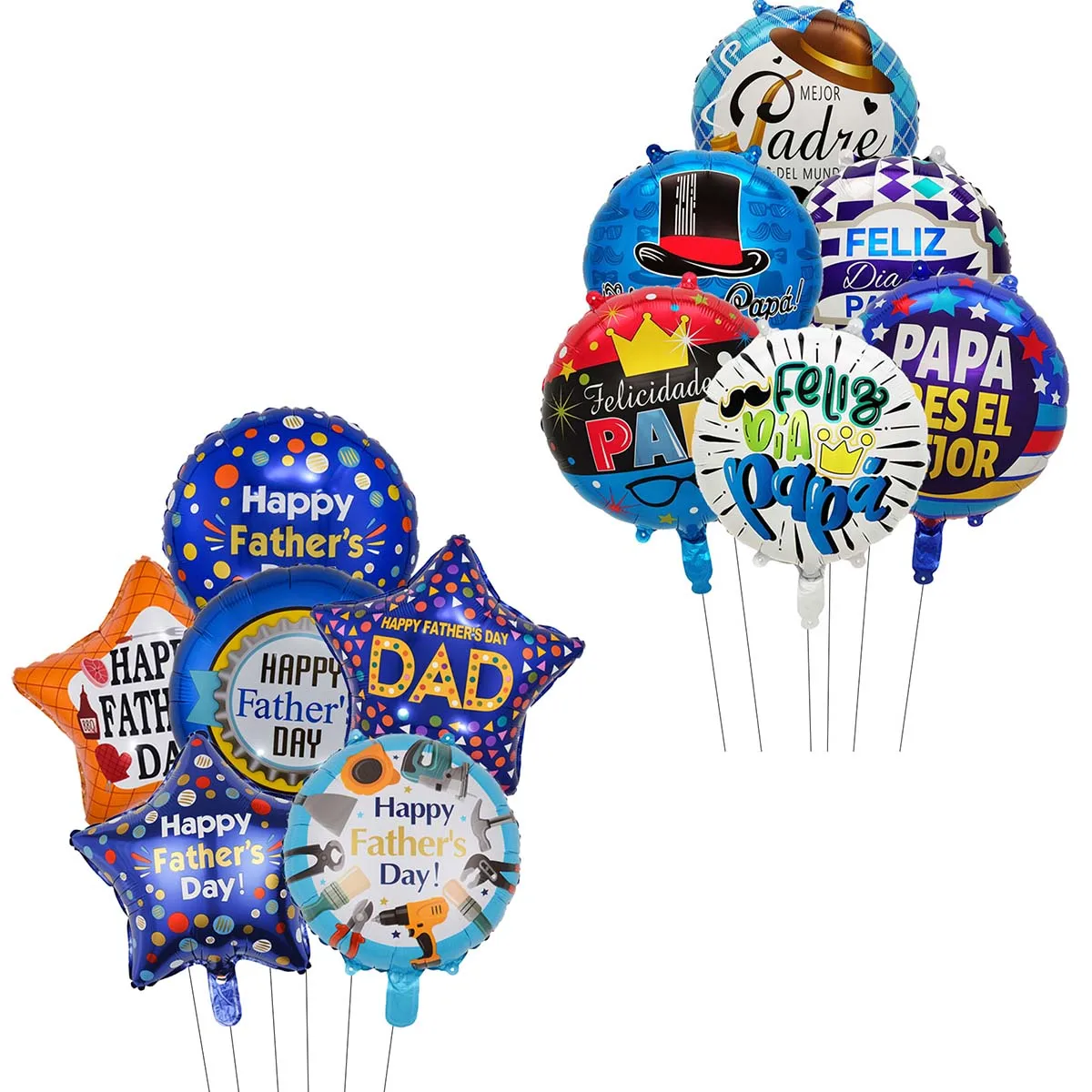 6pcs 18inch English Spanish Happy Father\'s Day Round Star Balloons Best Dad Helium Balloon Papa Father\'s Day Party Decorations