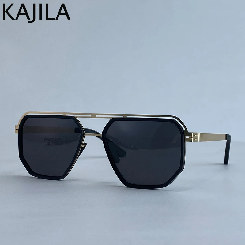 Übergroße quadratische Steampunk-Polarisierte Sonnenbrille für Herren – Luxusmarke 2026 mit Doppelsteg und Polygon-Design – Punk-Sonnenbrille für Männer – Detail 2