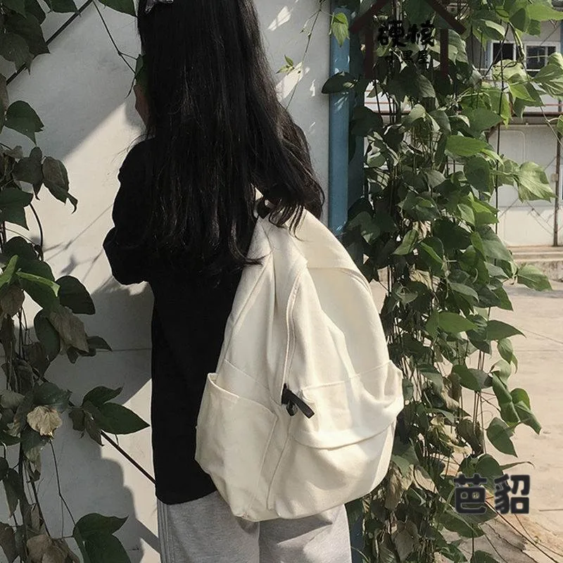 Versatile Canvas Backpack for High School Students Women's Style Dual-Shoulder Bag Simple Design Suitable for Various Occasions