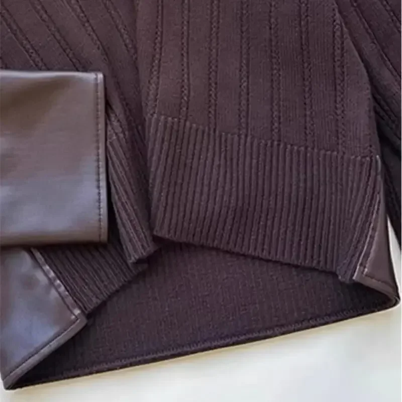 女性のカジュアルなポロネックニットセーター,スプライスウールセーター,多用途のストライプニット,新しいデザイン,秋,2020