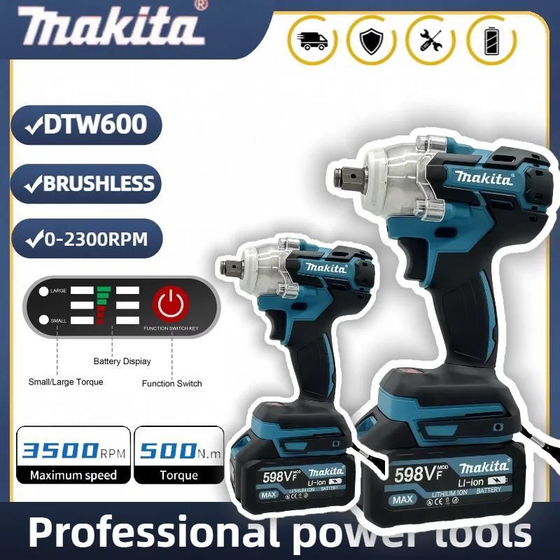 

Makita Brushless Electric Wrench Impact Wrench DTW600 Cordless Auto Repair Power Tools High Torque Rechargeable Tool