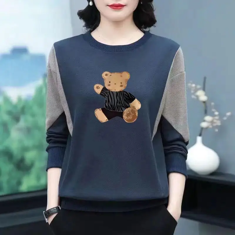 

Warm Fleece Lined Women's Base Shirt Sweater Mid-aged And Elderly Fashion Mommy Style Inner Wear Thickened Long Sleeve T-shirt