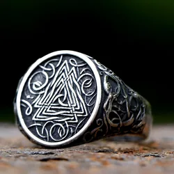 NEW Men's 316L stainless steel rings Vintage Viking Valknut Ring Odin Rune Amulet jewelry for gift free shipping