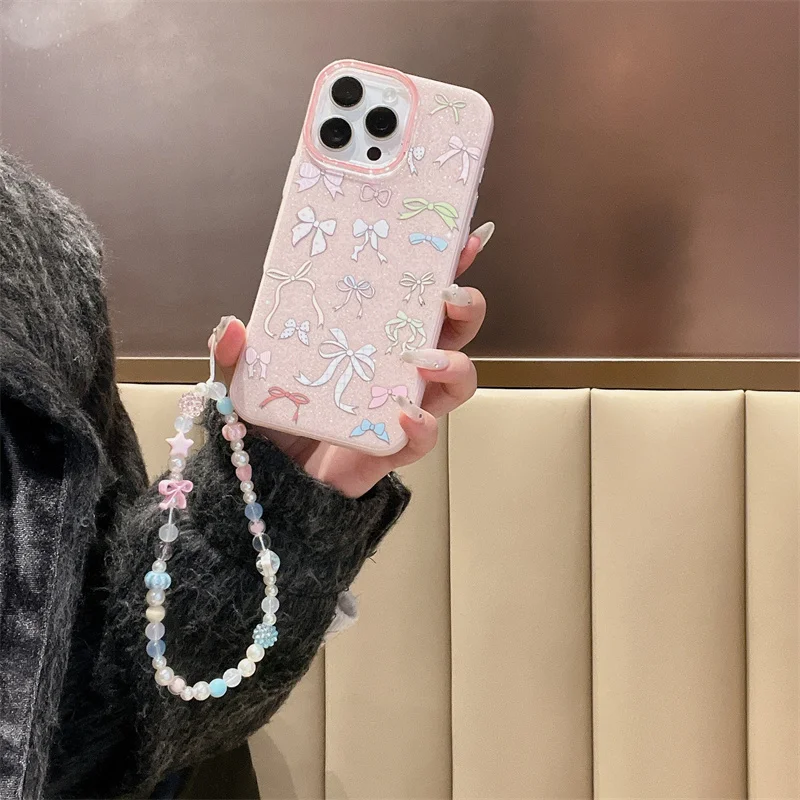 Cute colorful bow Glitter phone case for iPhone 13Pro 14 15 16 Pro Max with hinge butterfly phone case conque For Apple 15 pro