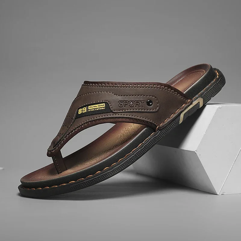 

Шлепанцы Мужские тапочки Летняя повседневная обувь Пляжные сандалии Уличные шлепанцы Прогулочные удобные кожаные роскошные дизайнерские модные туфли