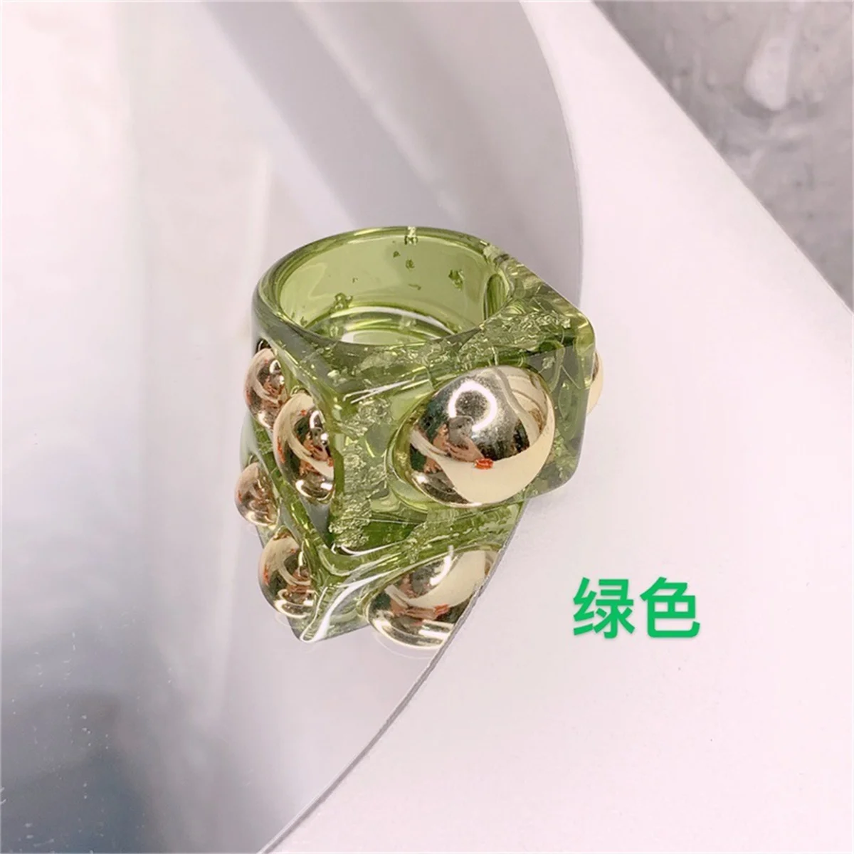 Exaggerated Resin Ring For Woman Acrylic Metal Strips Are Red And Green Square Resin Color Ring Punk Jewelry Accessories Rings