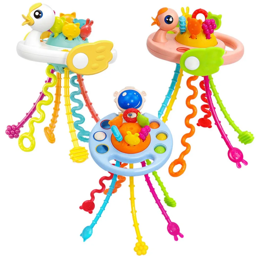 Be Pressed Boilable UFO Pull String 1-3 años juguetes Montessori para bebés desarrollar la dentición juguetes sensoriales juguetes educativos para niños juguete para bebés