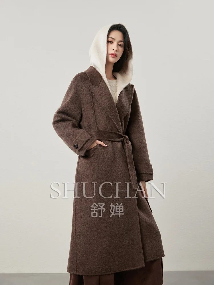 

2024 Wool Yak Silk Removable Hooded Coat 24 Autumn and Winter Casacos Femininos Inverno Abrigos Para Mujer