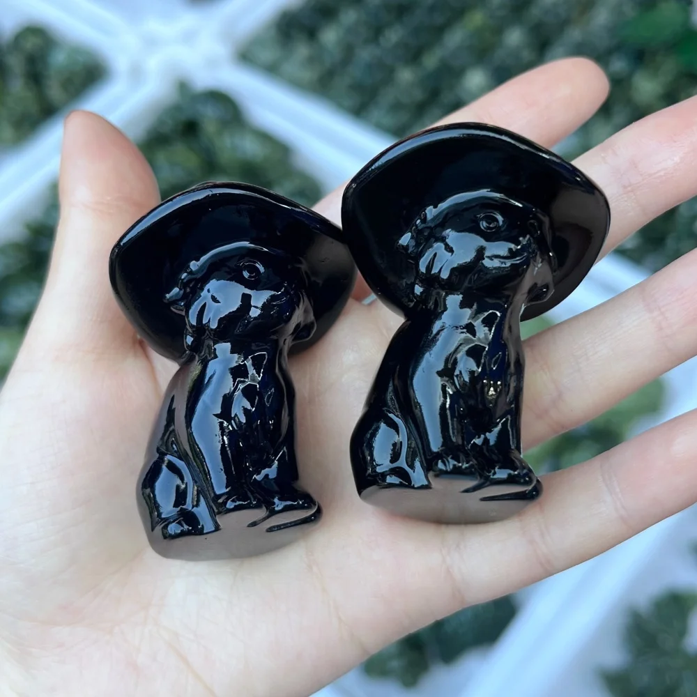 2pc Black Obsidian Wizard Cat Carving Reiki Healing Crystal Polished Natural Quartz Fengshui Energy Room Decor High-Quality Gift