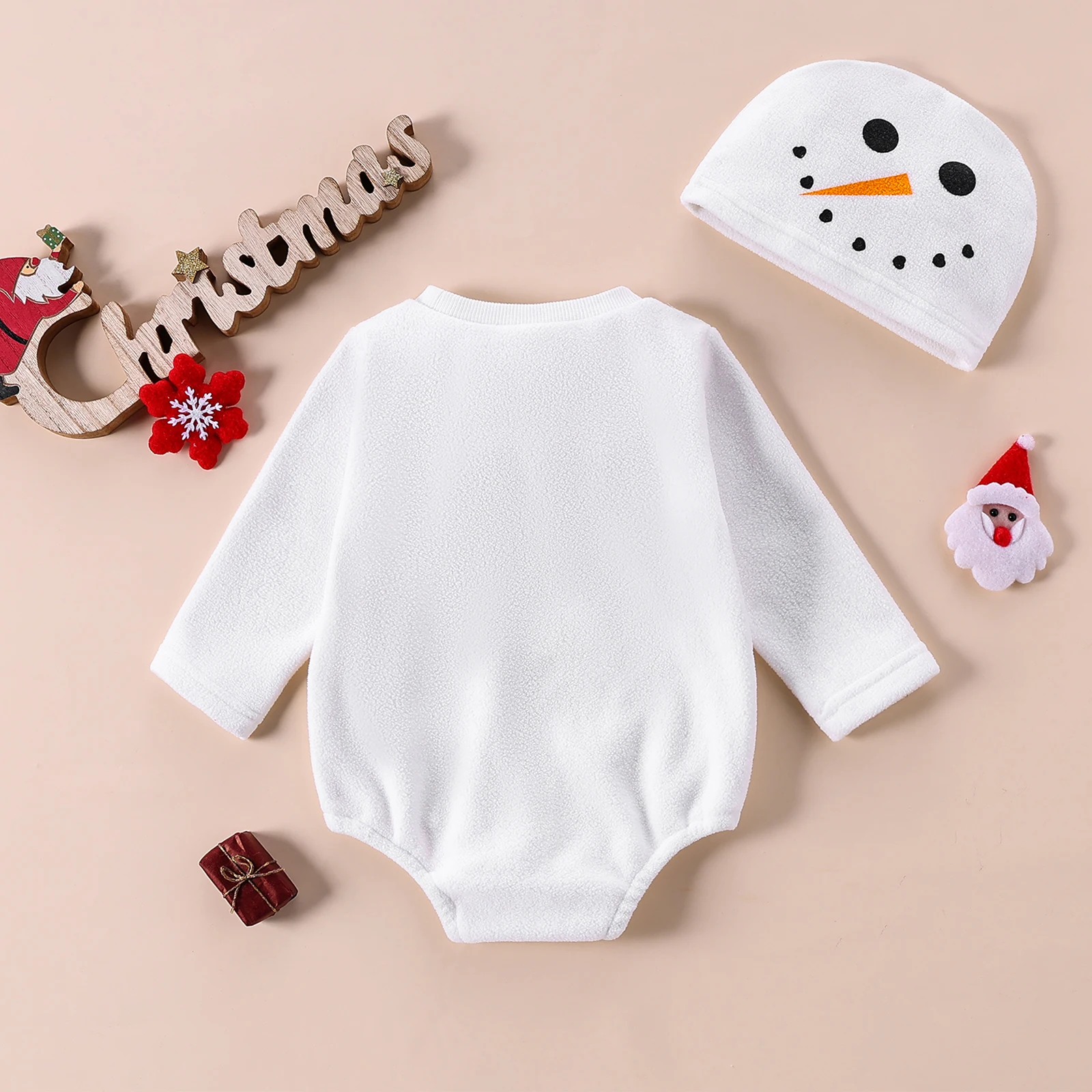 BeQeuewll Cute Snowman neonate ragazzi pagliaccetti inverno caldo neonato vestiti di natale manica lunga body bambino con cappello