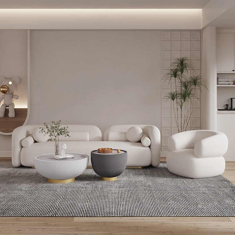 

Nordic simple modern fabric sofa light luxury small apartment living room Internet celebrity new wabi sandy wind lamb wool sofa