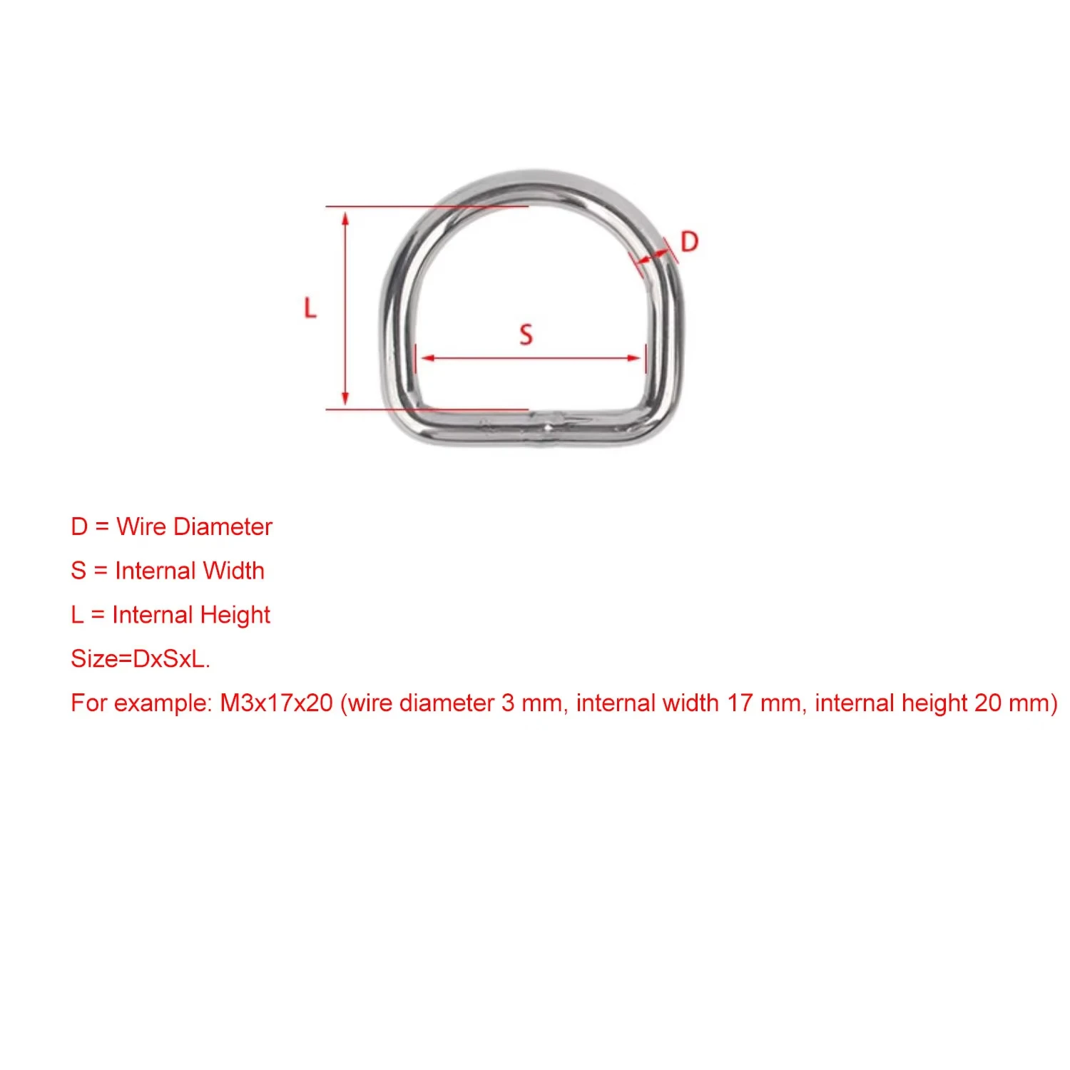 304 Stainless Steel D Ring Half Loop D-ring Buckle Extended D-Type Lifting Shackle for DIY Strap Bag Hardware Sewing Accessories