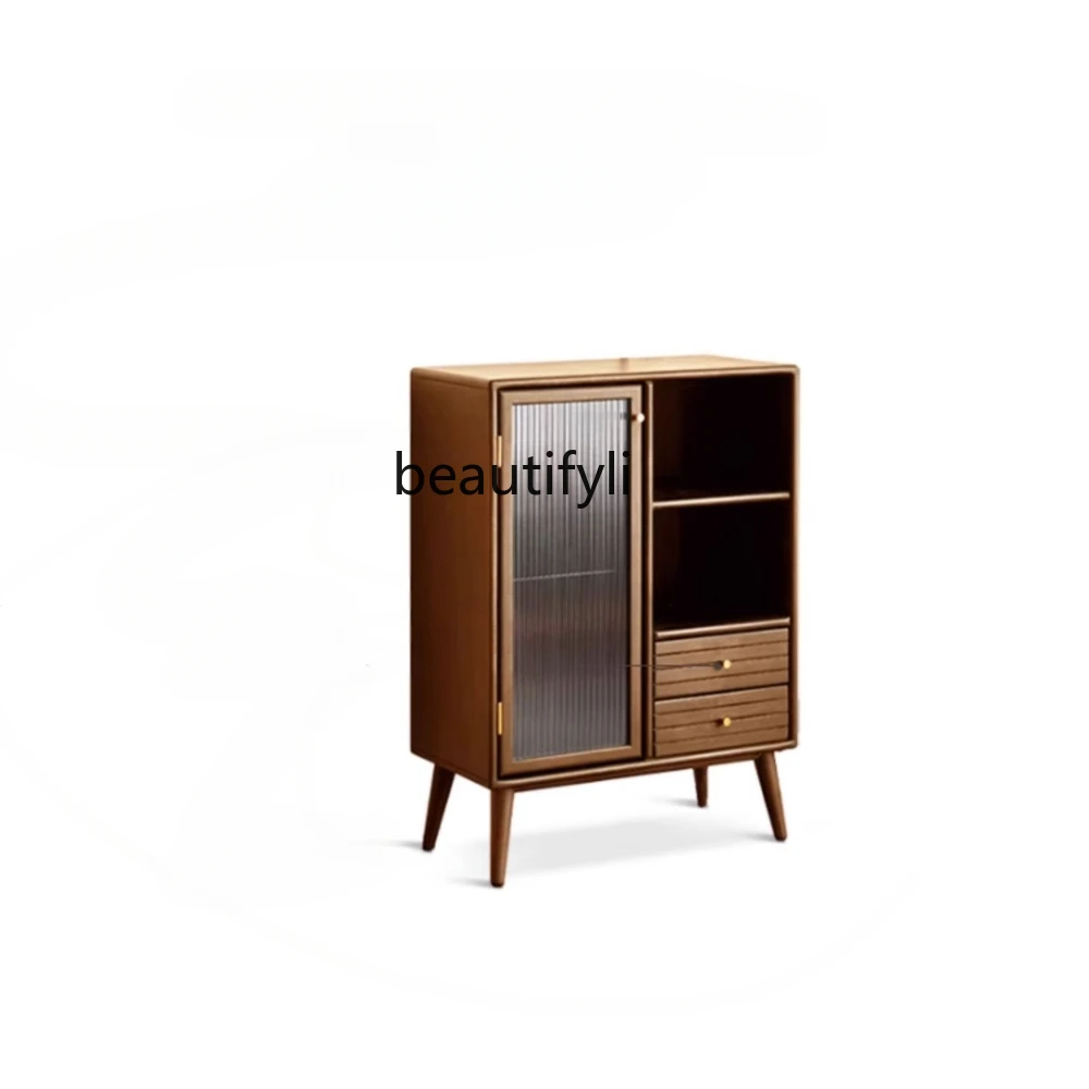 

Solid Wood Side Cabinet Simple Log Walnut Display Cabinet Nordic Sofa Side Cabinet Side Cabinet