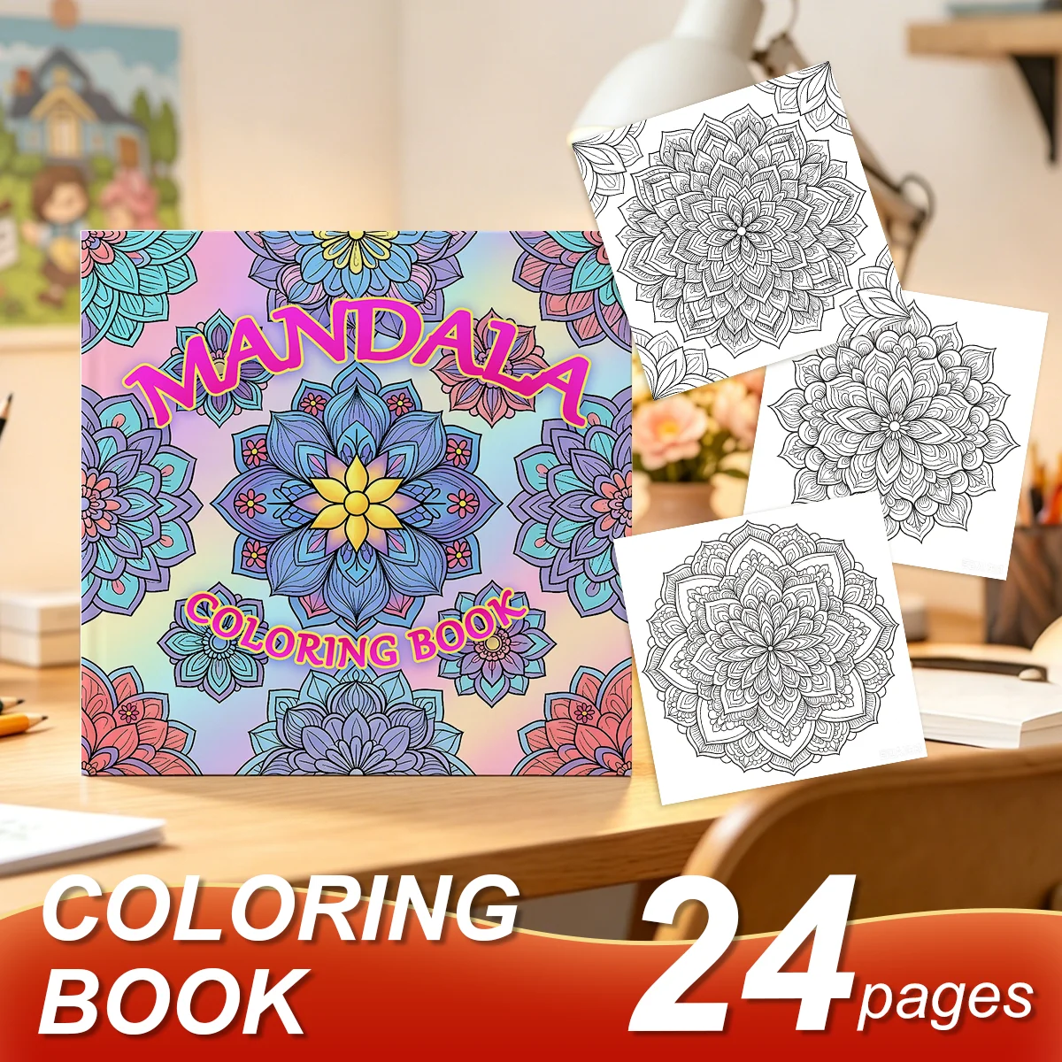 Adult Mandala Flower Coloring Book Floral Geometric Ornament Line Art Stress Relief Mindful Relax Leisure Therapy Drawing Sheets