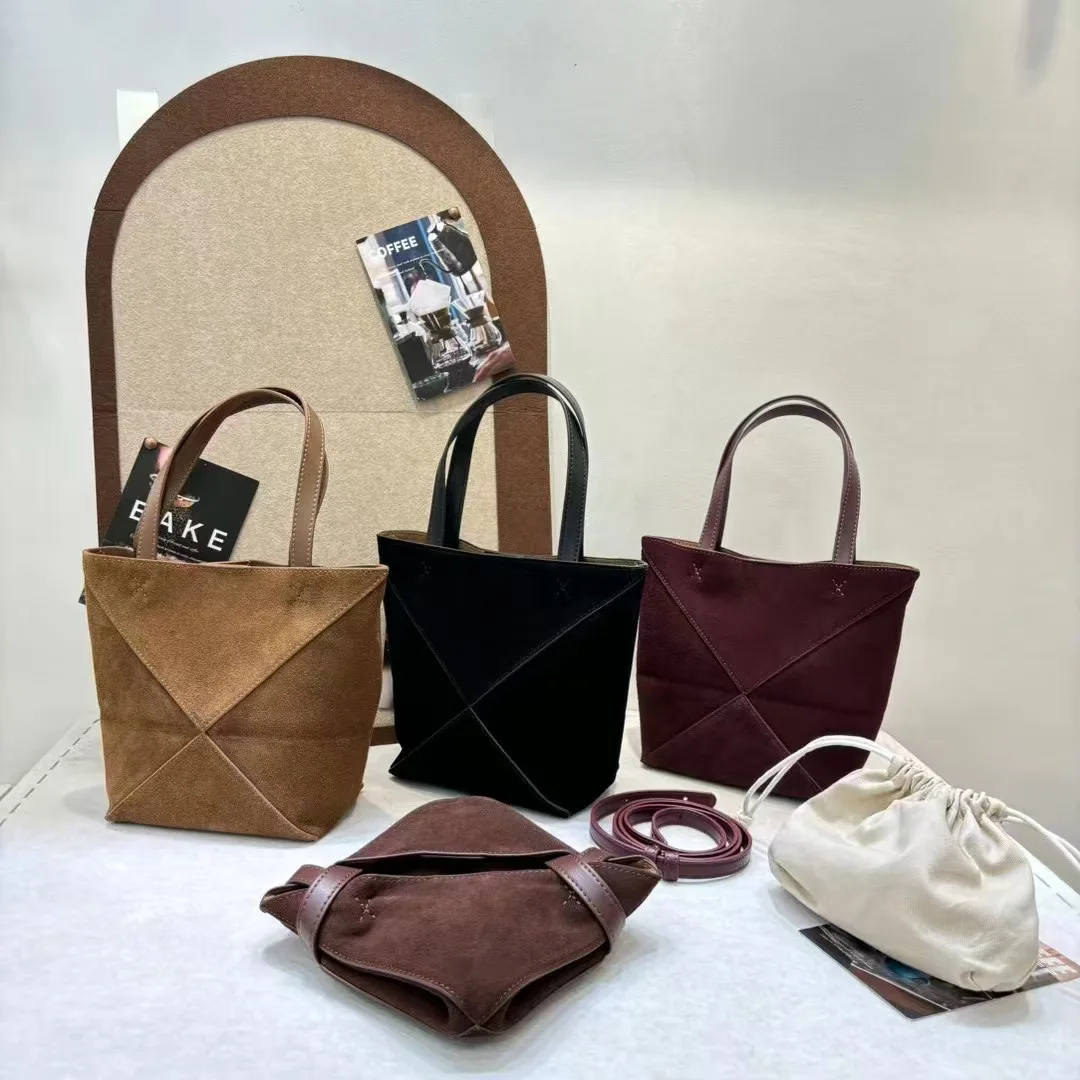 Large capacity foldable bag with geometric splicing, simple tote bag shiny calf leather handbag shoulder bag