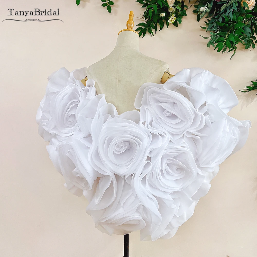 Exclusive Ivory Organza Wrap .Embroidered with Ruffles That Resemble Flowers. Short Bridal Cape  DJ367