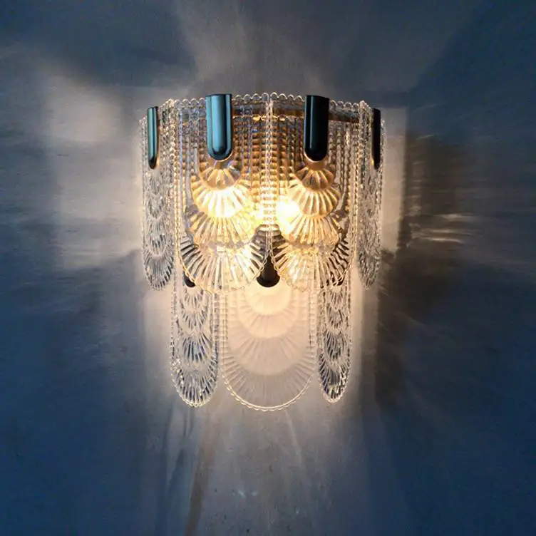 

Modern simple living room background wall All copper bedroom bedside light luxury glass chandelier