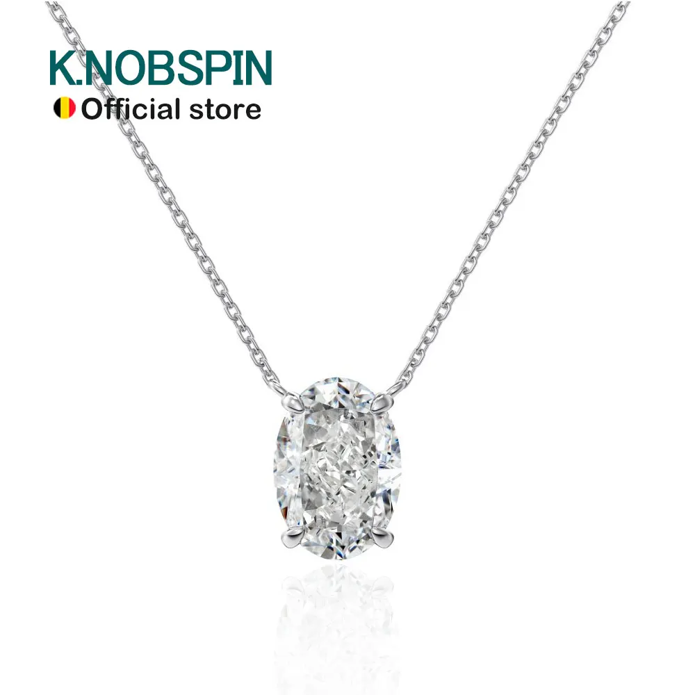 

KNOBSPIN 2 CT Oval Cut Moissanite Necklace Solitaire Pandent GRA Certified s925 Sterling Silver 18k Classic Necklaces for Women