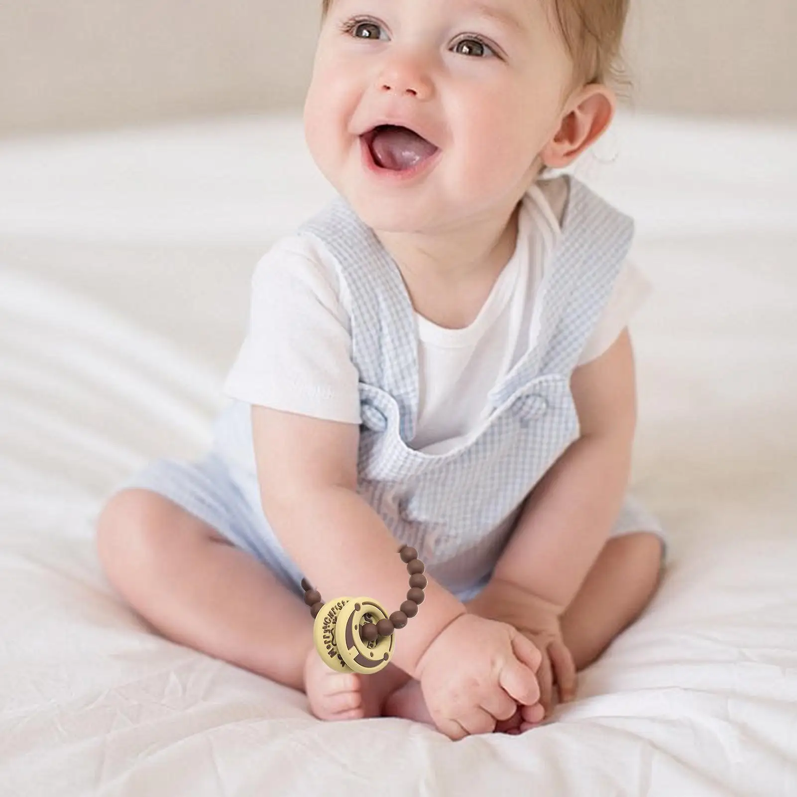 Mordedores para bebés, masticador de dentición de calidad alimentaria, anillo para masticar con cuentas sonajero para niños pequeños, hogar, dormitorio, viajes, interior y exterior