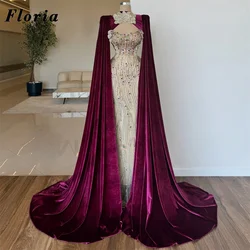 Middle East Beading Celebrity Dresses With Cape Long Sleeves Luxury Crystals Wedding Party Gowns Customized Girls Evening Dress