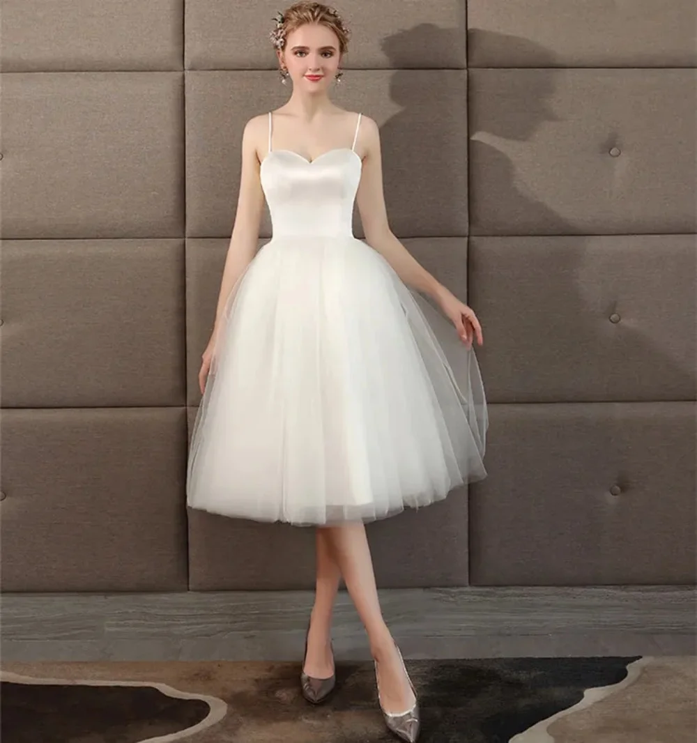 

White Wedding Dress Strapless A-Line Tulle Knee-Length Engagement dress Short Dress Zipper Or Lace-Up Back Homecoming Dress